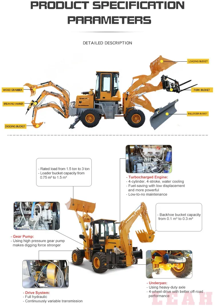 Mini Ultra PRO Top Small Front Speed Backhoe Wheel Loaders Price List Bucket Teeth 3 Ton Attachment Bucket Loaders Backhoe